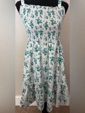 SHEIN White Sundress with Green Floral Print
